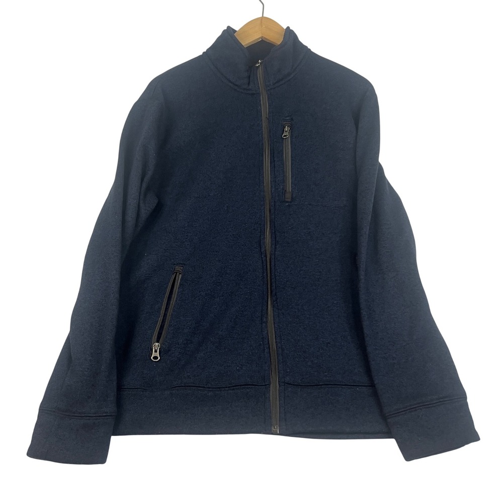 Sonoma Goods For Life Mens Navy Blue Full Zip Fleece Jacket Mock Neck Large